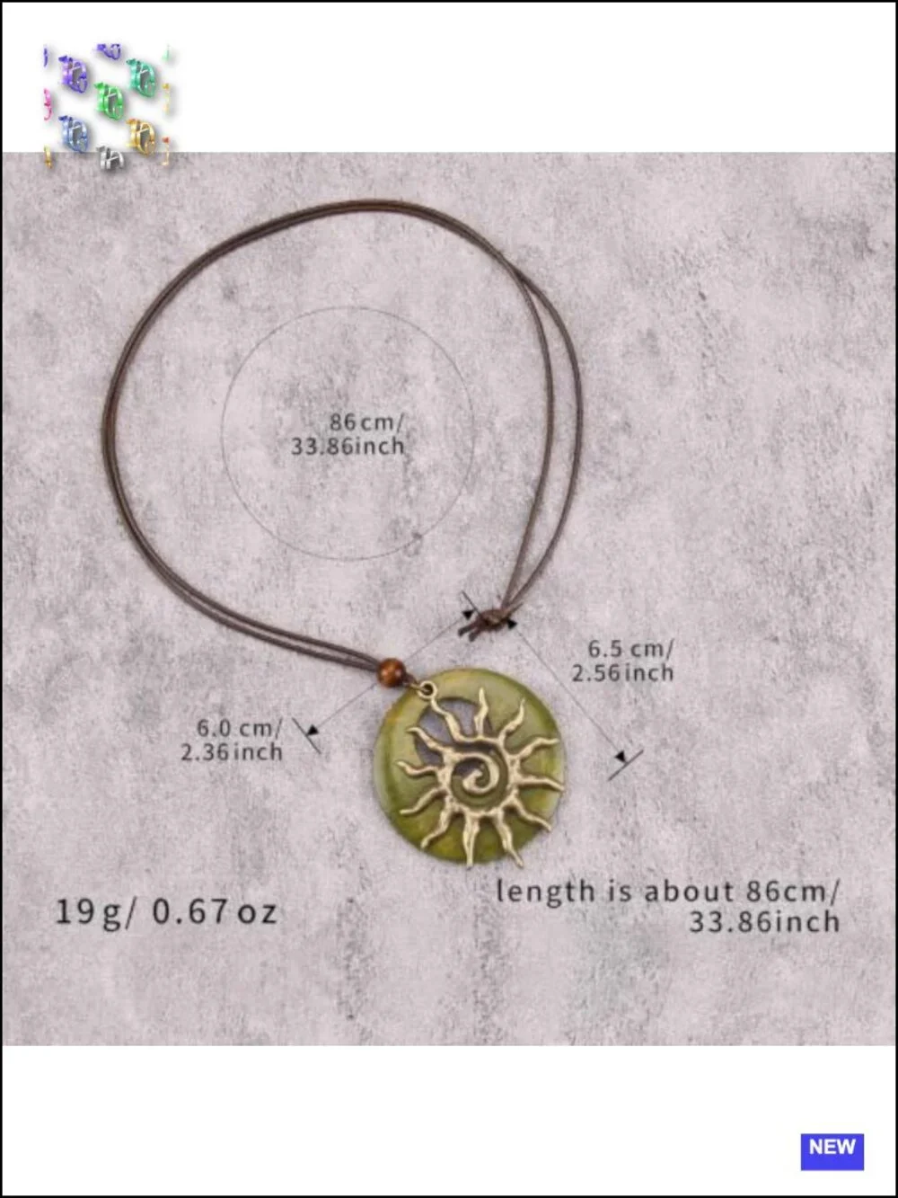 Large Chunky Boho Pendant Necklace Extra Long Cord Faux Leather Zinc
